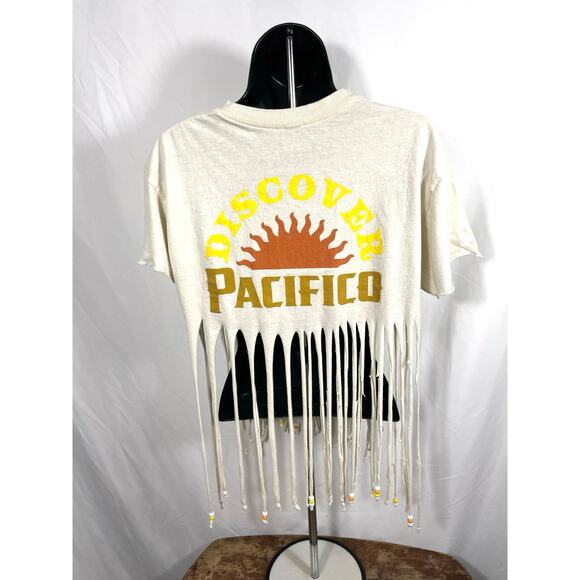 Pacifico Beer Fringe Crop Top Beaded DIY Rework S - Picture 2 of 7